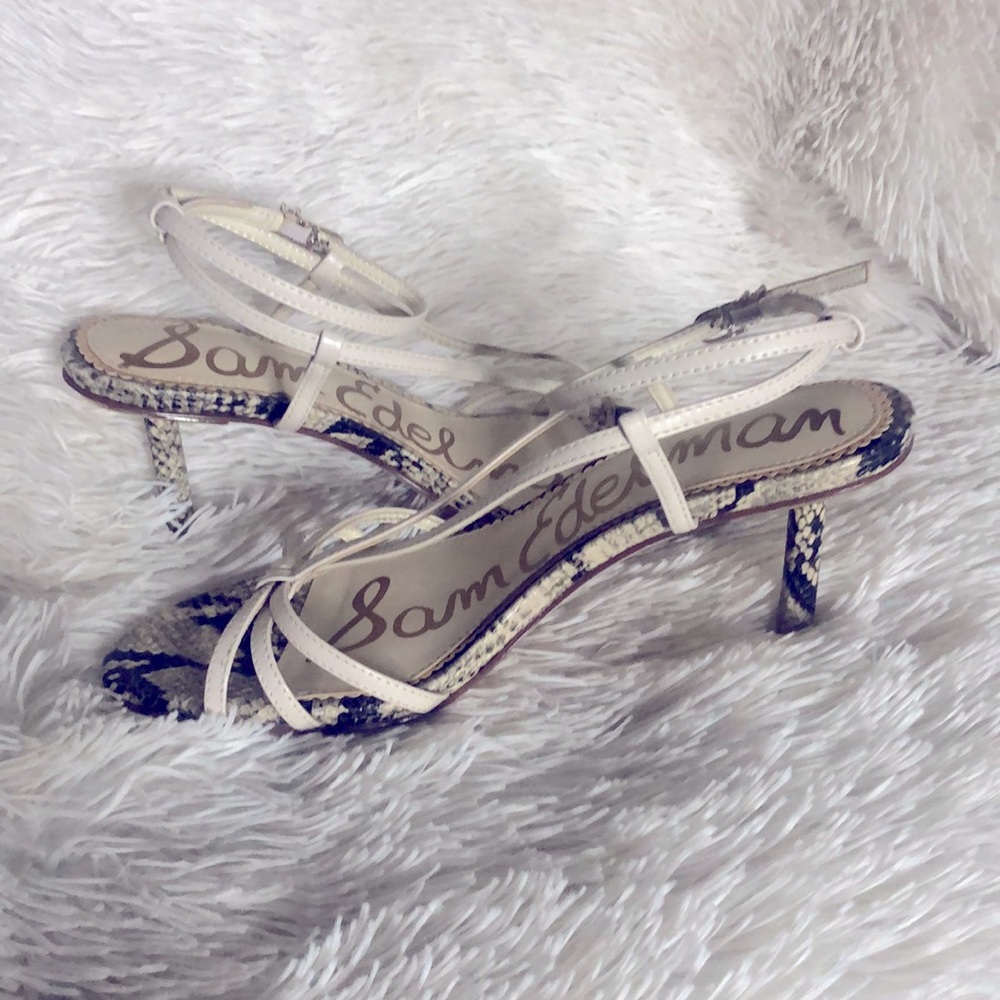 New!! Sam Edelman cream/snakeskin ankle strapped heels